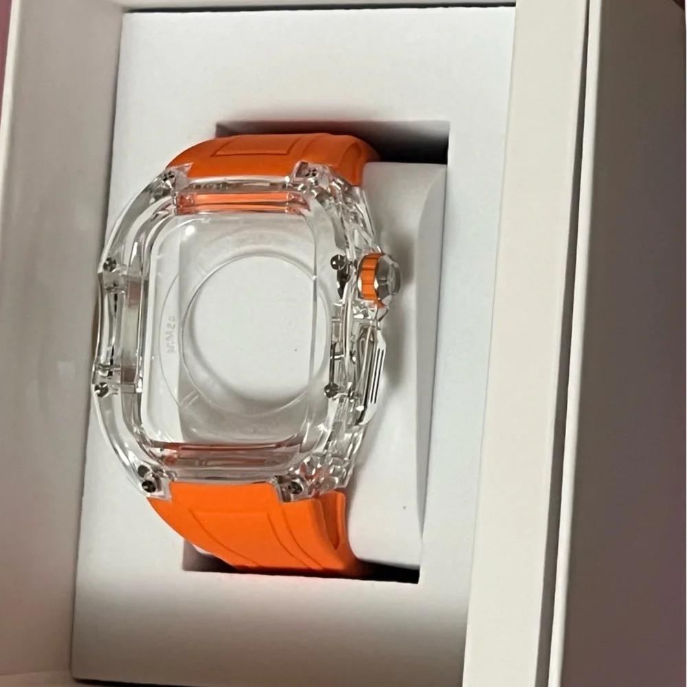 RYUEUYA Translucent Designer Rugged Case Band Apple Watch Ultra 49mm. Orange NEW